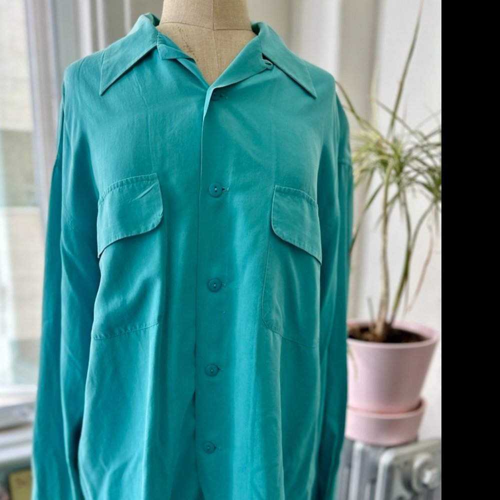 Equipment Signature Silk Shirt Button Down w/Two Pockets | Aqua Blue -Med.